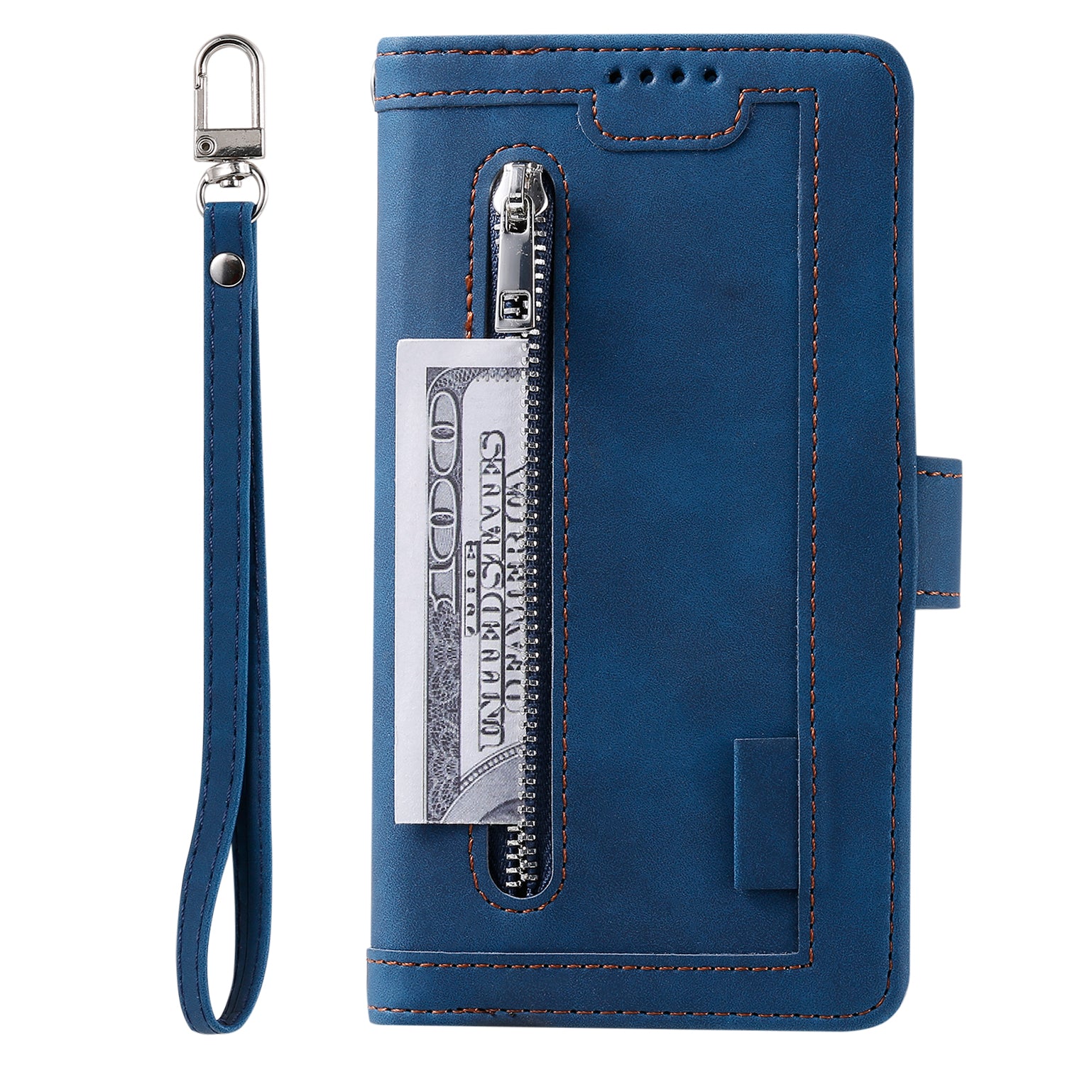 Zipper Pocket Wallet Stand Flip Leather Cell Phone Cover Casing for Samsung Galaxy S20 Plus/S20 Plus 5G  - Blue