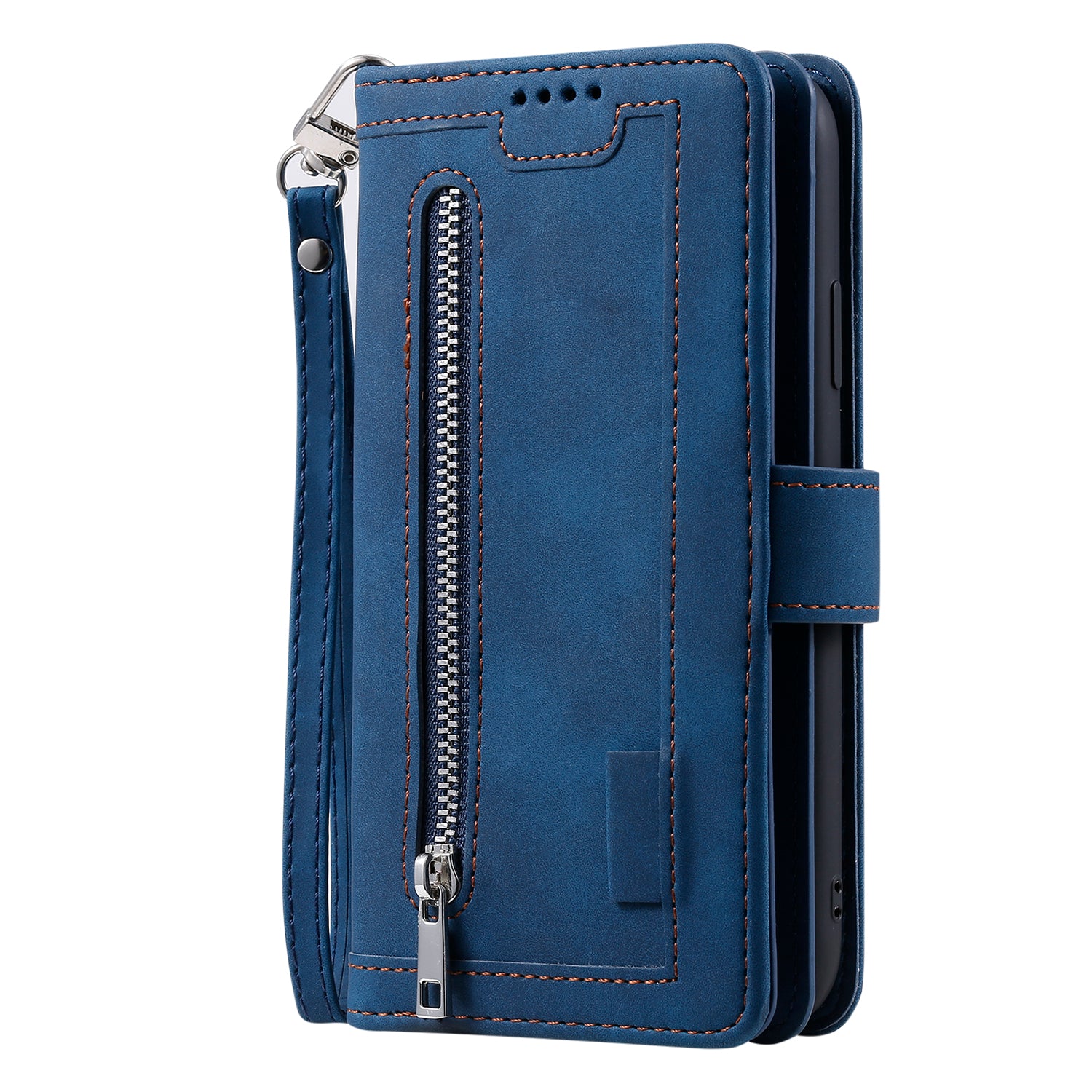 Zipper Pocket Wallet Stand Flip Leather Cell Phone Cover Casing for Samsung Galaxy S20 Plus/S20 Plus 5G  - Blue