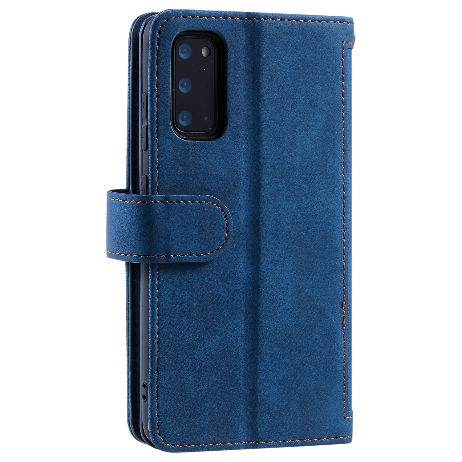 Zipper Pocket Wallet Stand Flip Leather Cell Phone Cover Casing for Samsung Galaxy S20 Plus/S20 Plus 5G  - Blue