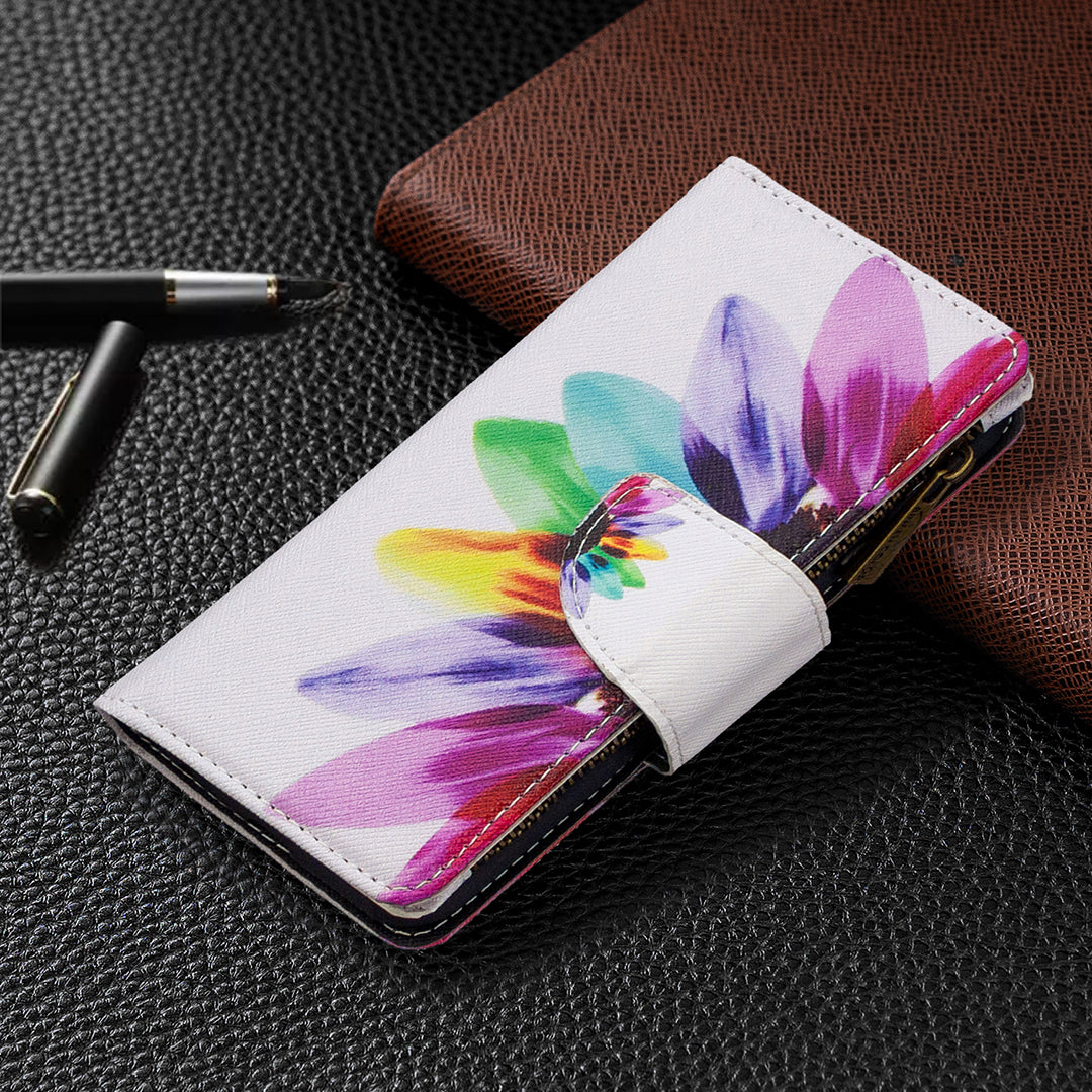 Patterned Zipper Wallet with 9 Card Slots Leather Phone Case Cover for Samsung Galaxy S20 4G/S20 5G - Colorful