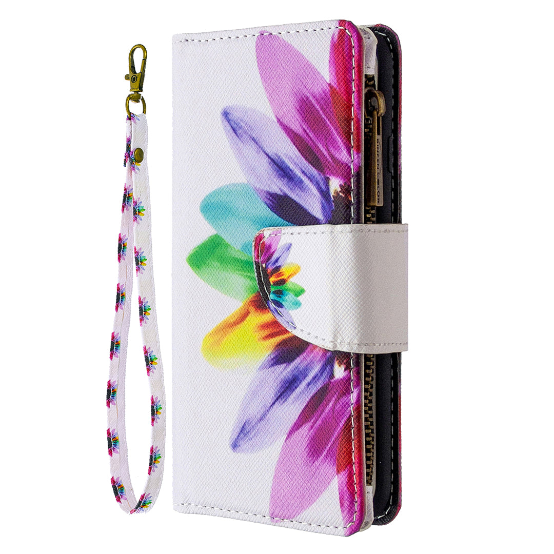 Patterned Zipper Wallet with 9 Card Slots Leather Phone Case Cover for Samsung Galaxy S20 4G/S20 5G - Colorful