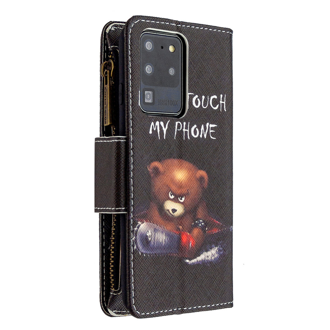 Pattern Zipper Pocket 9 Card Slots Leather Wallet Phone Case for Samsung Galaxy S20 Ultra - Do Not Touch