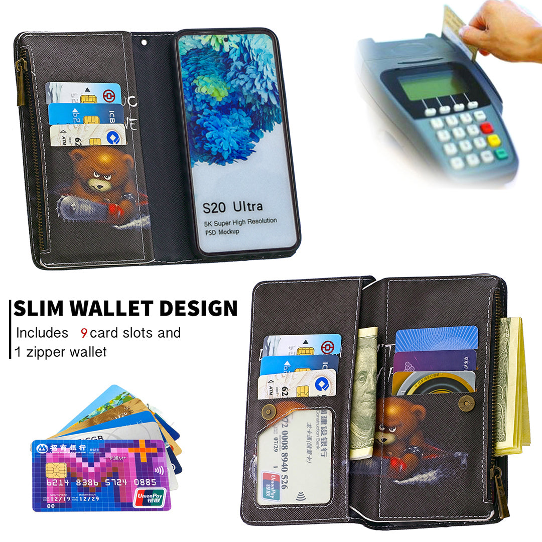 Pattern Zipper Pocket 9 Card Slots Leather Wallet Phone Case for Samsung Galaxy S20 Ultra - Do Not Touch