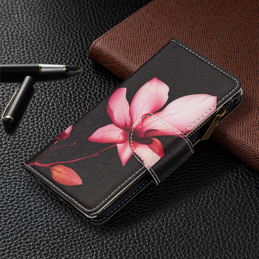 Pattern Zipper Pocket 9 Card Slots Leather Wallet Phone Case for Samsung Galaxy S20 Ultra - Lotus