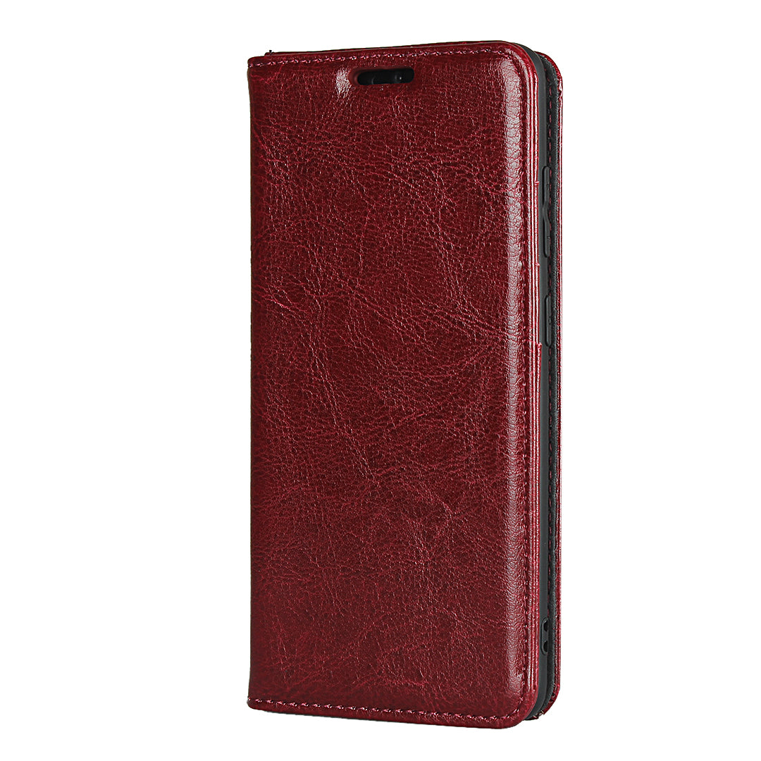 Crazy Horse Texture Genuine Leather Wallet Phone Cover Case for Samsung Galaxy S20 4G/S20 5G - Red