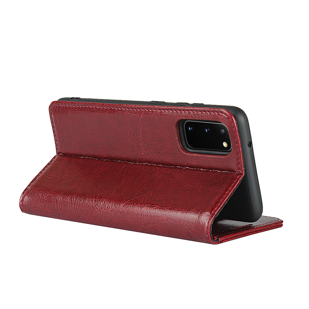 Crazy Horse Texture Genuine Leather Wallet Phone Cover Case for Samsung Galaxy S20 4G/S20 5G - Red