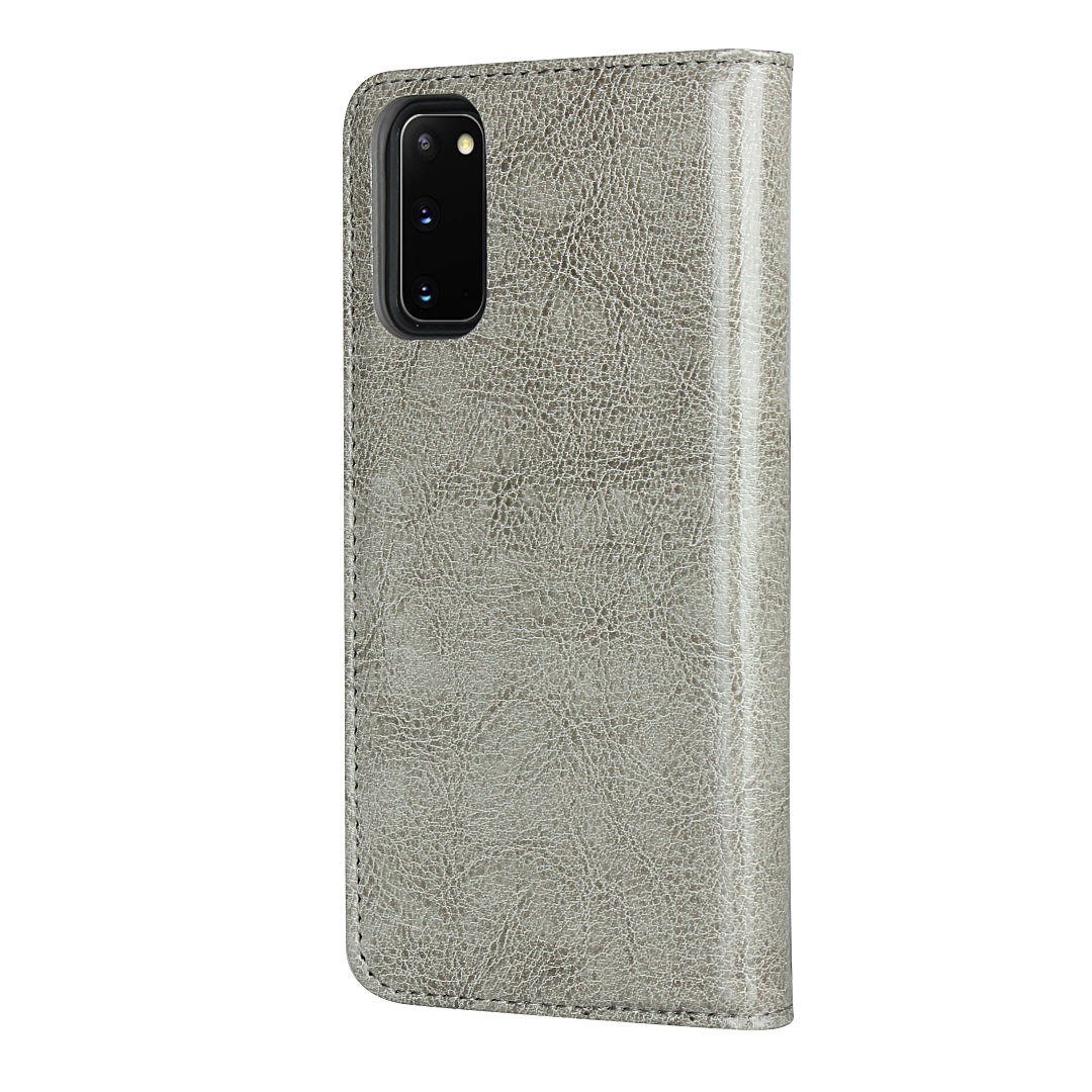 Crazy Horse Texture Genuine Leather Wallet Phone Cover Case for Samsung Galaxy S20 4G/S20 5G - Grey