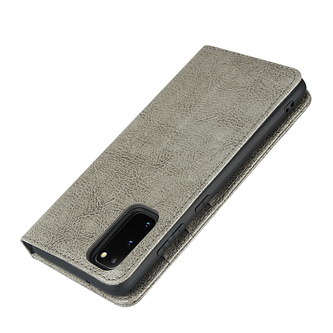 Crazy Horse Texture Genuine Leather Wallet Phone Cover Case for Samsung Galaxy S20 4G/S20 5G - Grey