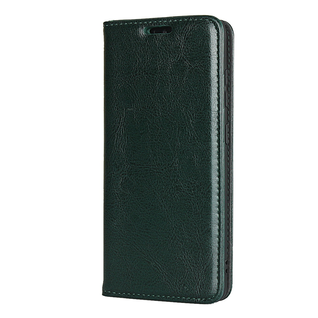 Crazy Horse Texture Genuine Leather Wallet Phone Cover Case for Samsung Galaxy S20 4G/S20 5G - Green