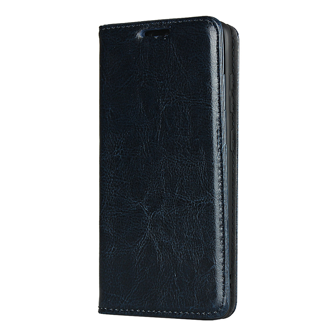 Crazy Horse Texture Genuine Leather Wallet Phone Cover Case for Samsung Galaxy S20 4G/S20 5G - Blue