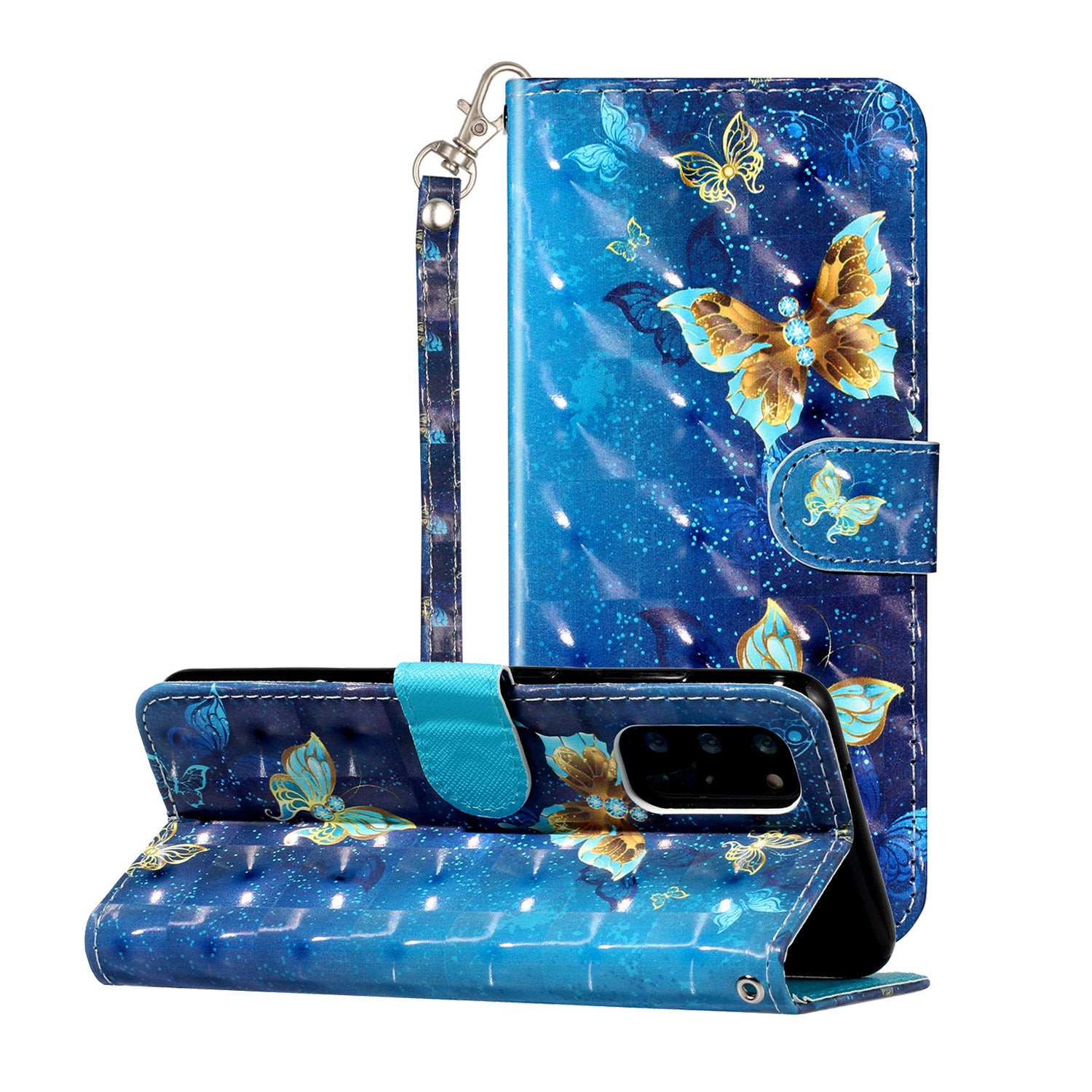 Light Spot Decor Patterned Embossed Leather Wallet Phone Case for Samsung Galaxy S20 4G/S20 5G - Butterfly