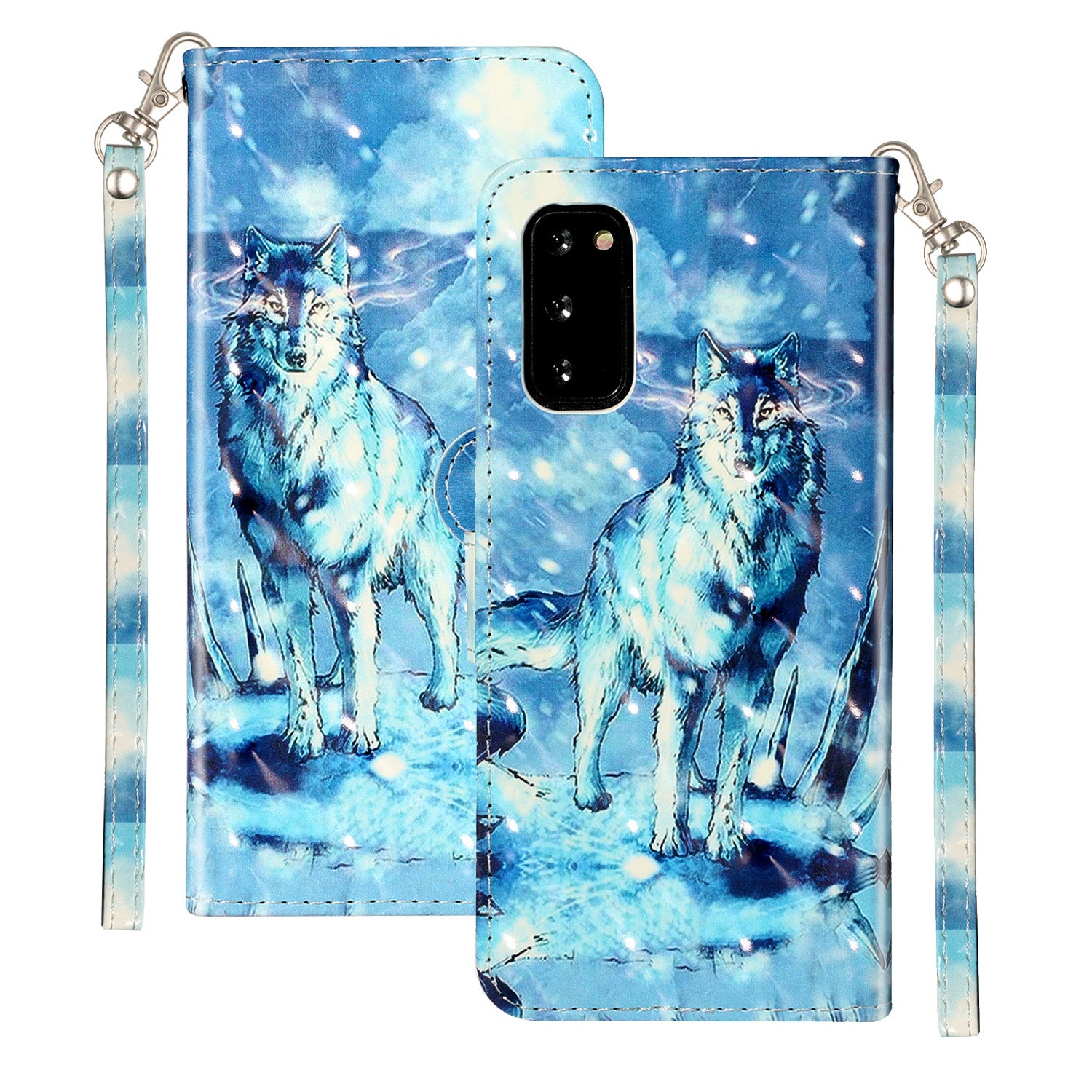 Light Spot Decor Patterned Embossed Leather Wallet Phone Case for Samsung Galaxy S20 4G/S20 5G - Wolf