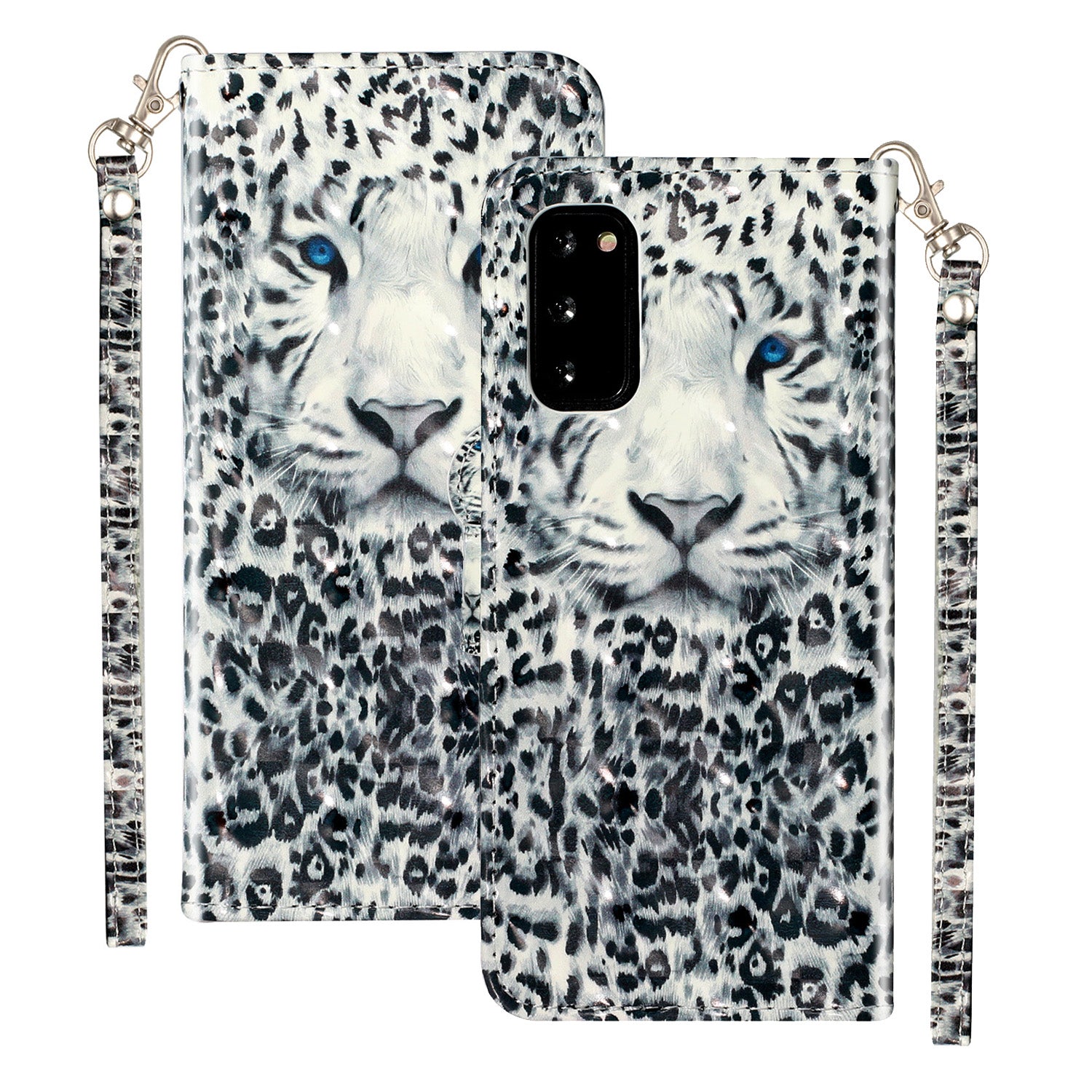 Light Spot Decor Patterned Embossed Leather Wallet Phone Case for Samsung Galaxy S20 4G/S20 5G - Leopard Face