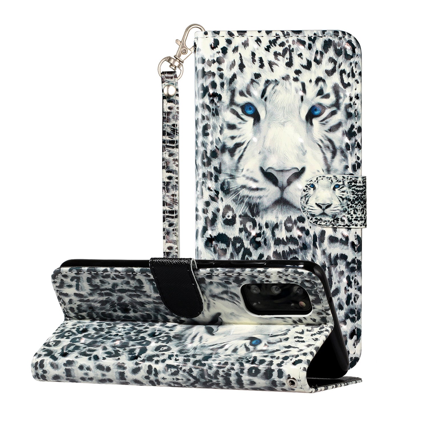 Light Spot Decor Patterned Embossed Leather Wallet Phone Case for Samsung Galaxy S20 4G/S20 5G - Leopard Face