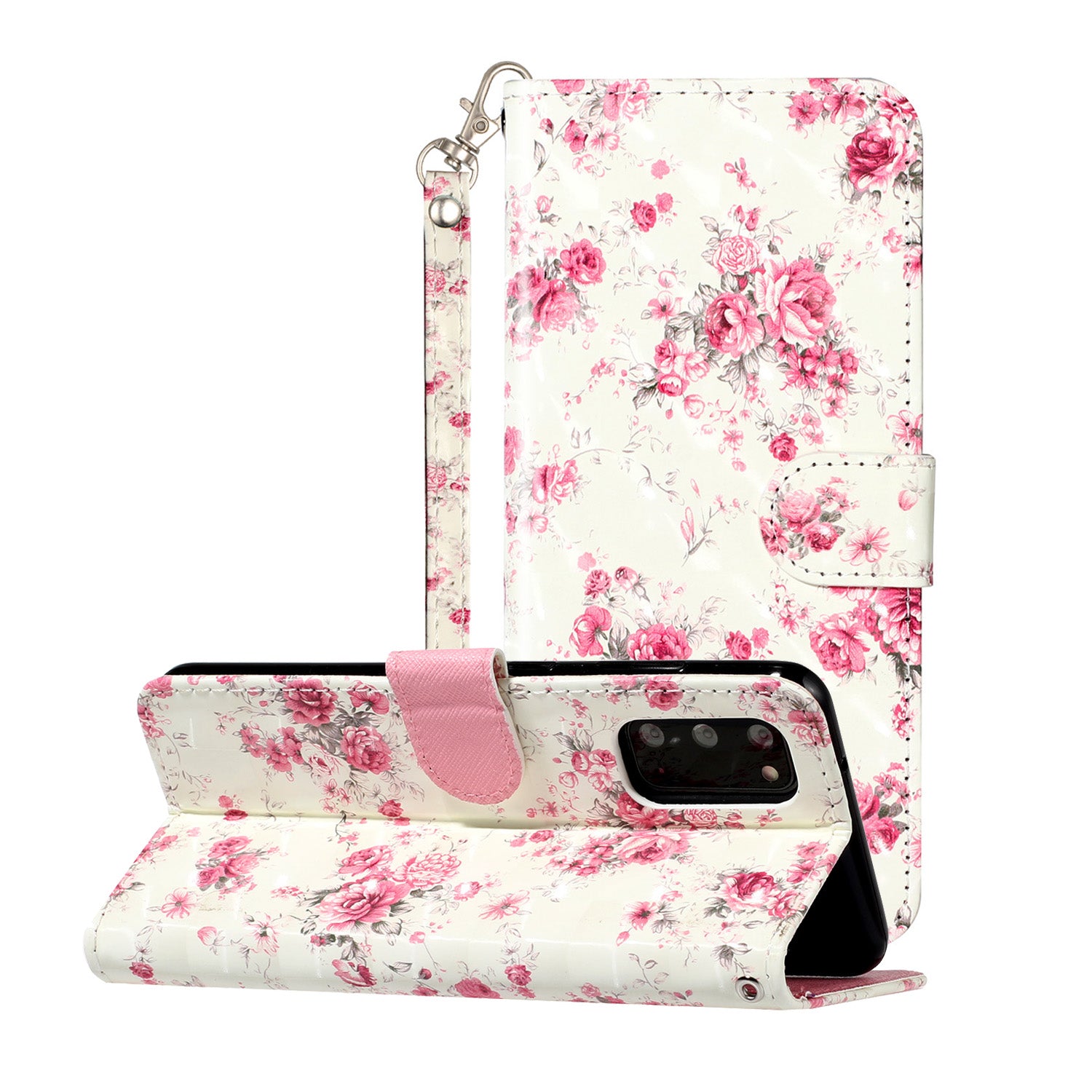 Light Spot Decor Patterned Embossed Leather Wallet Phone Case for Samsung Galaxy S20 4G/S20 5G - Flower