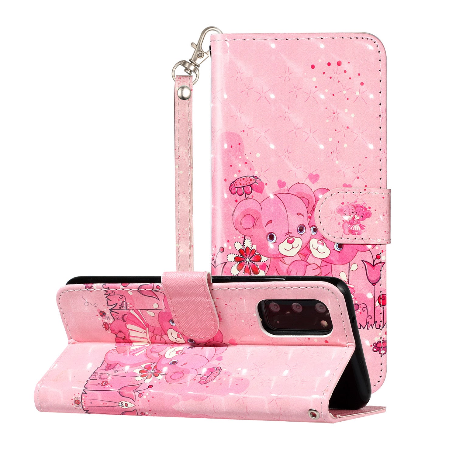 Light Spot Decor Patterned Embossed Leather Wallet Phone Case for Samsung Galaxy S20 4G/S20 5G - Bear