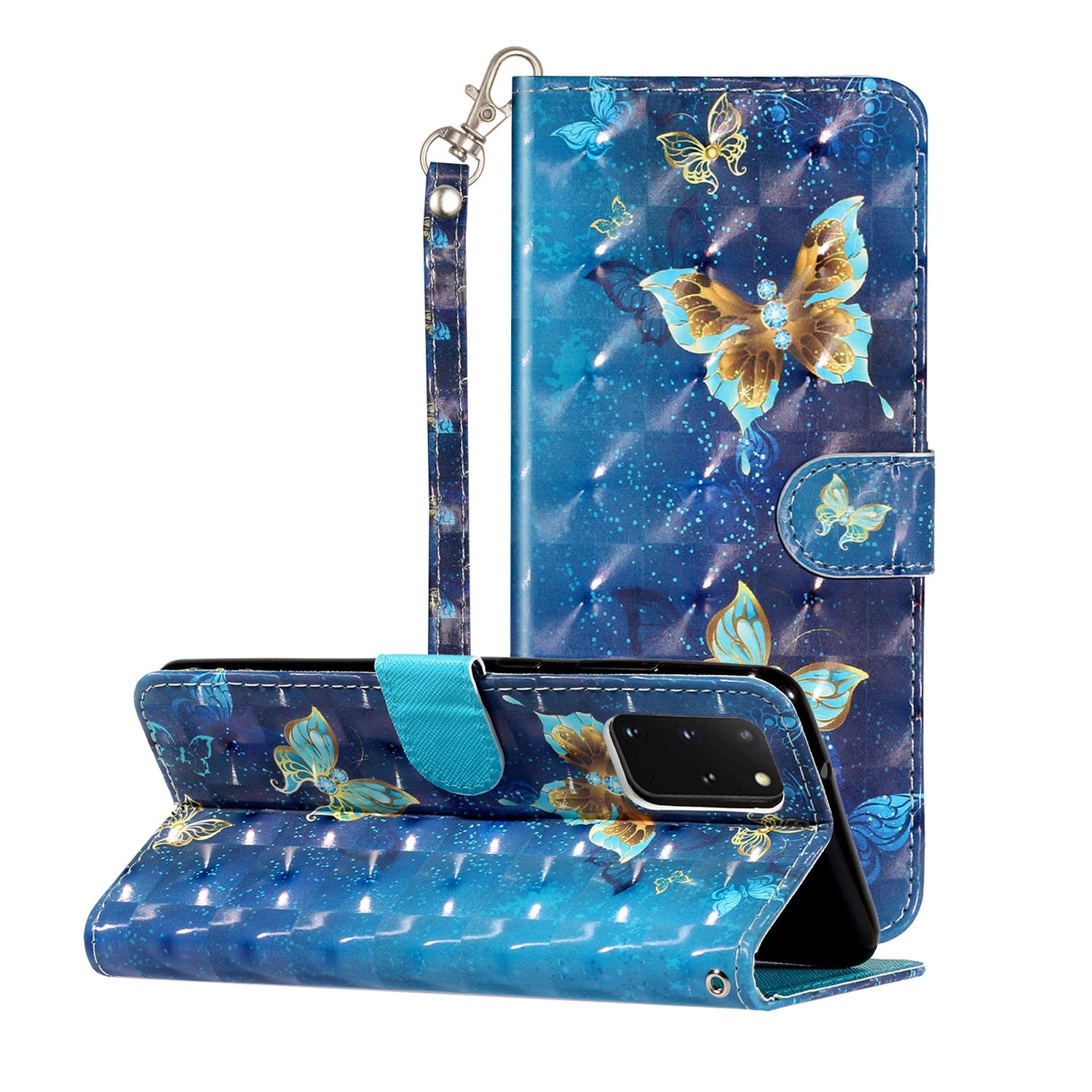 Light Spot Decor Patterned Embossed Leather Wallet Case Cover for Samsung Galaxy S20 Plus - Butterfly