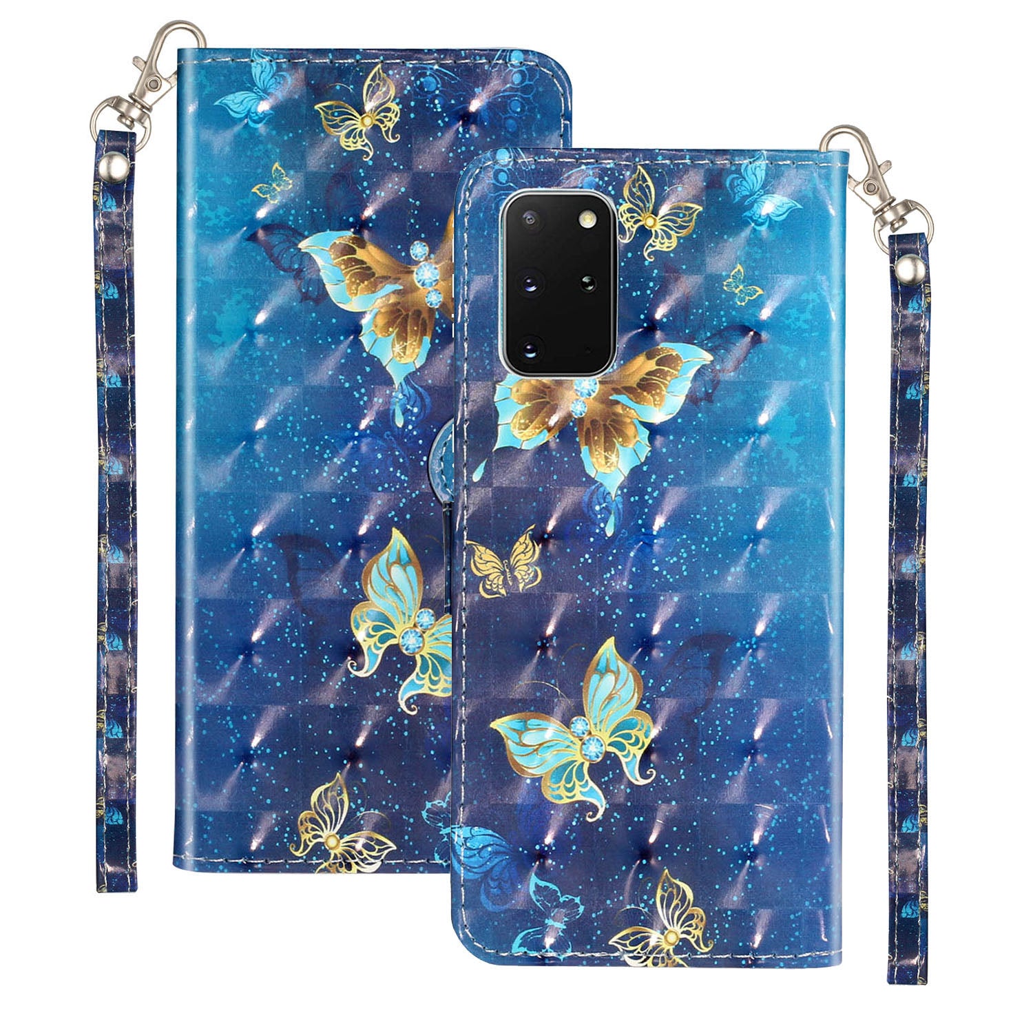 Light Spot Decor Patterned Embossed Leather Wallet Case Cover for Samsung Galaxy S20 Plus - Butterfly