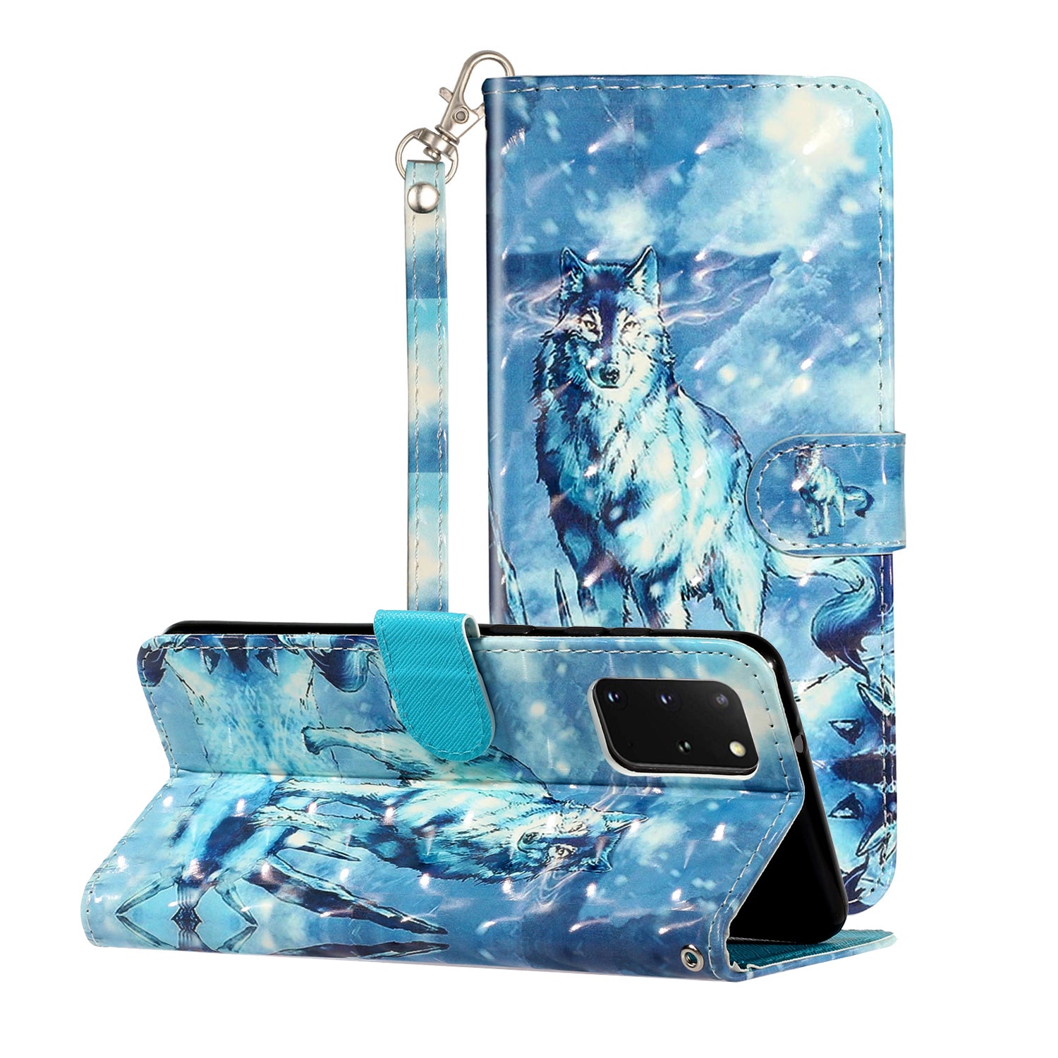 Light Spot Decor Patterned Embossed Leather Wallet Case Cover for Samsung Galaxy S20 Plus - Wolf