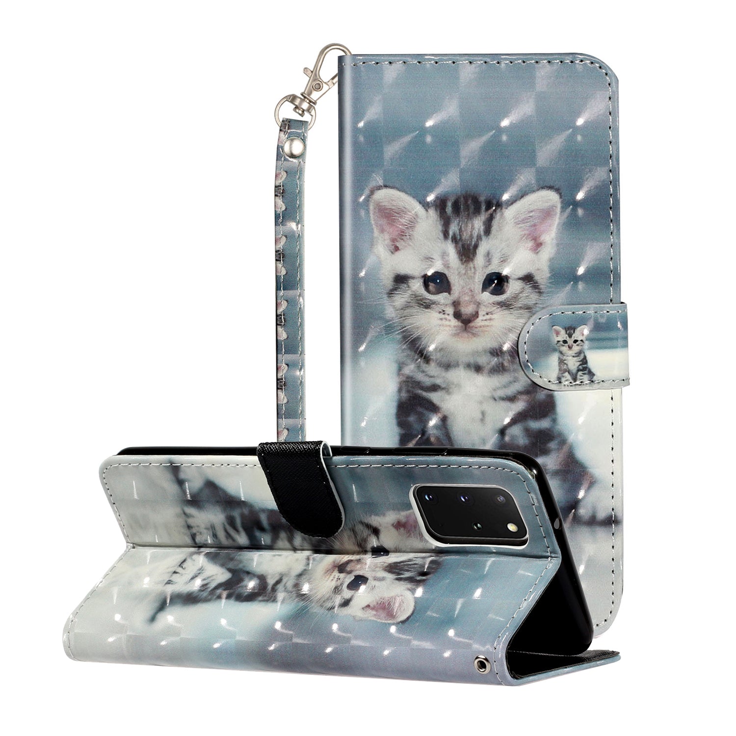 Light Spot Decor Patterned Embossed Leather Wallet Case Cover for Samsung Galaxy S20 Plus - Cat