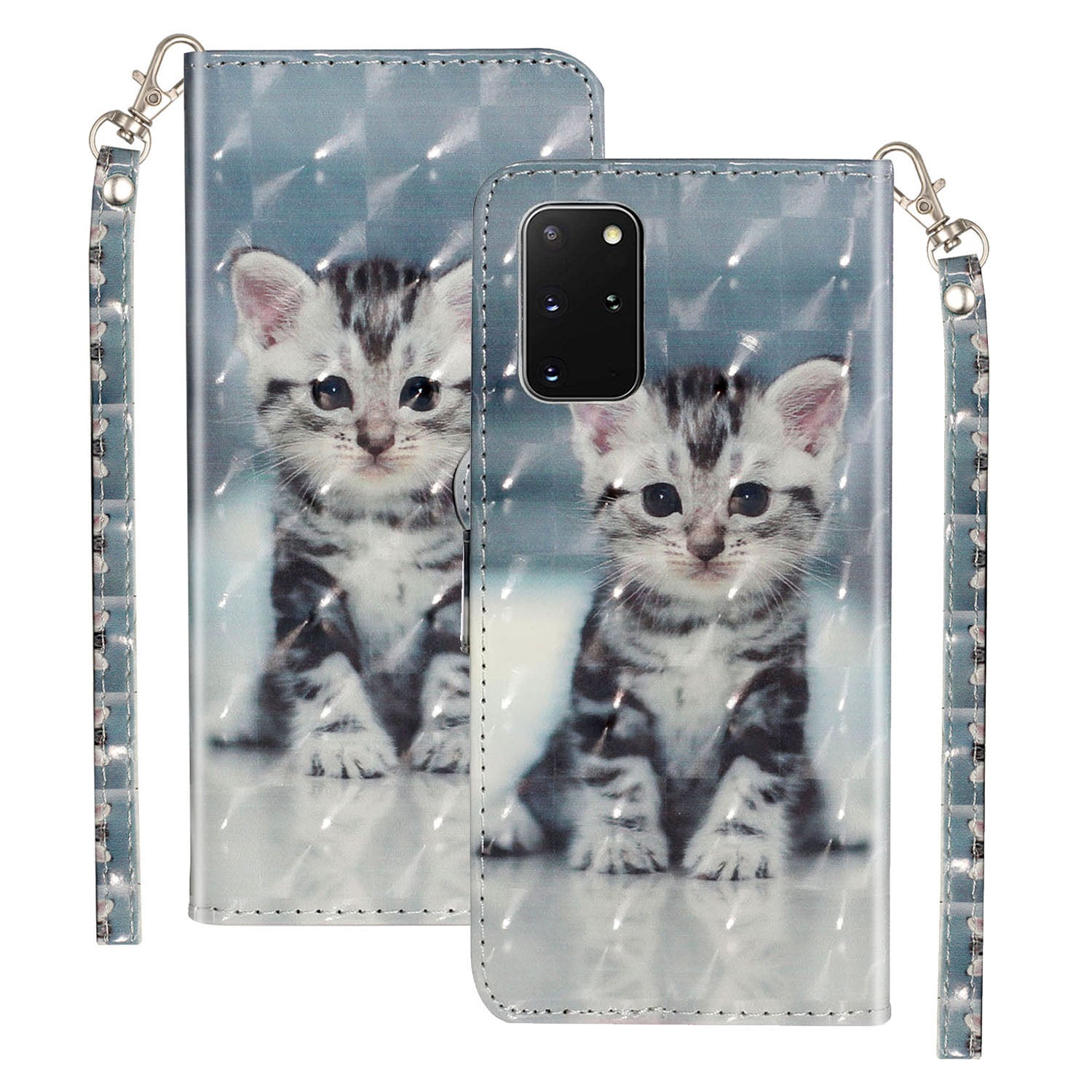 Light Spot Decor Patterned Embossed Leather Wallet Case Cover for Samsung Galaxy S20 Plus - Cat