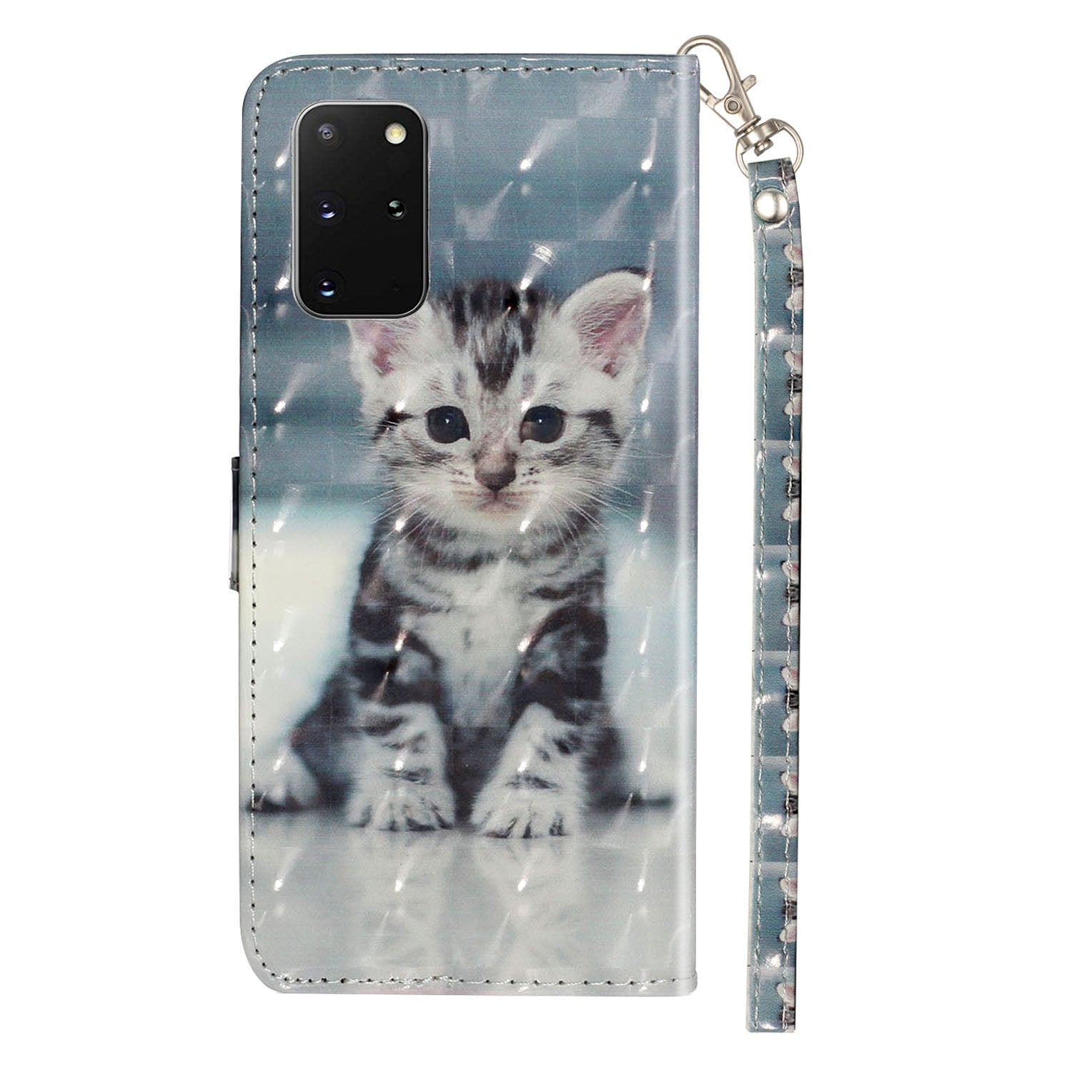 Light Spot Decor Patterned Embossed Leather Wallet Case Cover for Samsung Galaxy S20 Plus - Cat