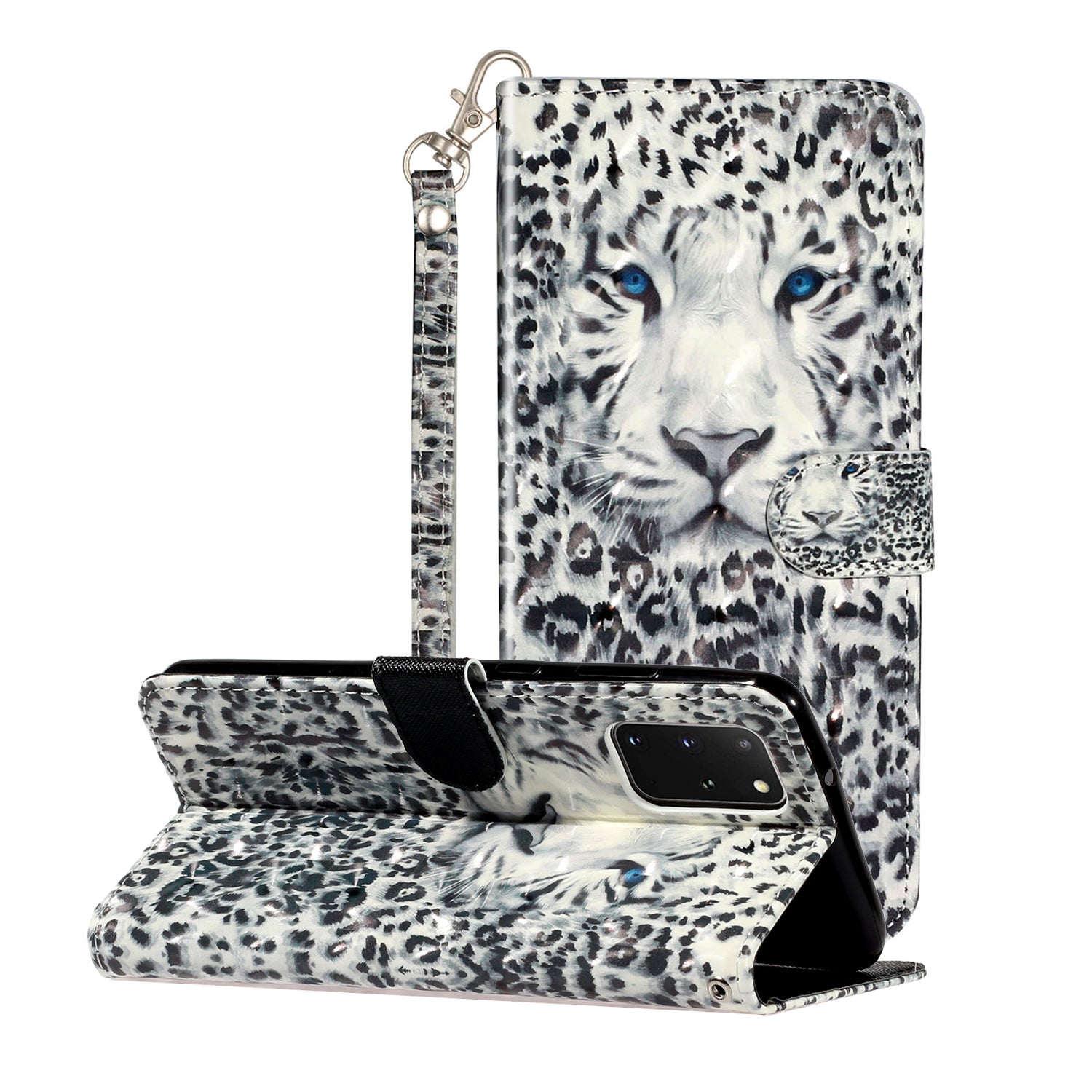 Light Spot Decor Patterned Embossed Leather Wallet Case Cover for Samsung Galaxy S20 Plus - Leopard Face