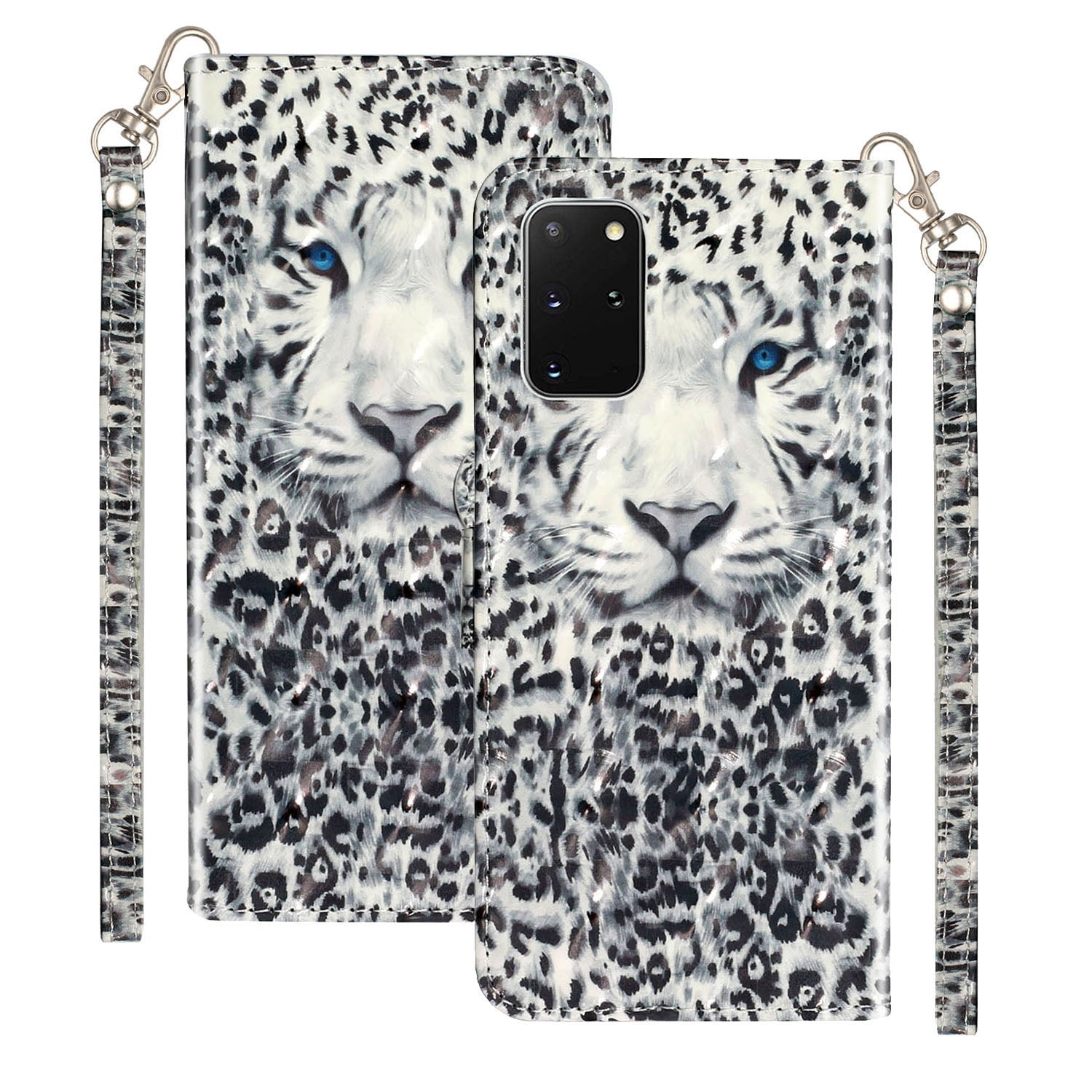 Light Spot Decor Patterned Embossed Leather Wallet Case Cover for Samsung Galaxy S20 Plus - Leopard Face