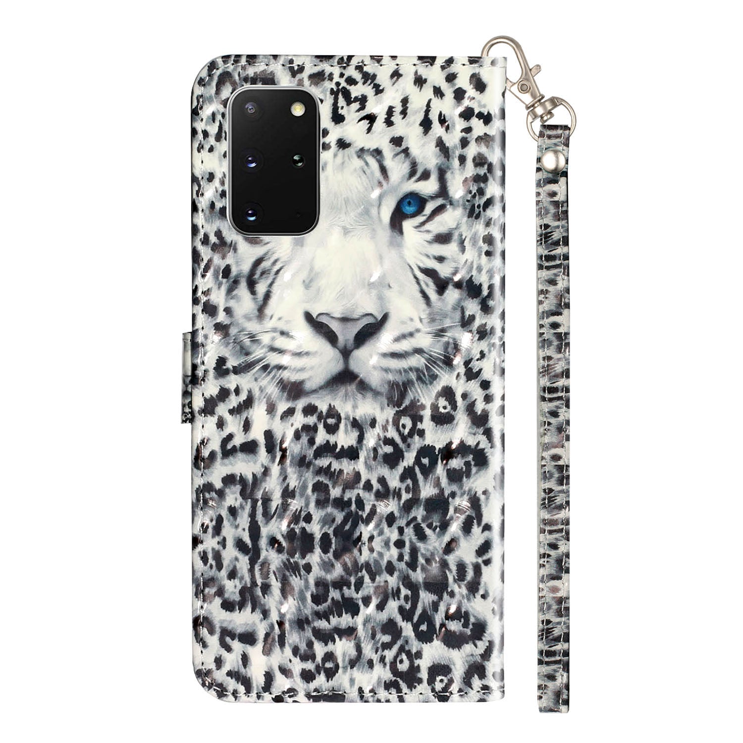 Light Spot Decor Patterned Embossed Leather Wallet Case Cover for Samsung Galaxy S20 Plus - Leopard Face