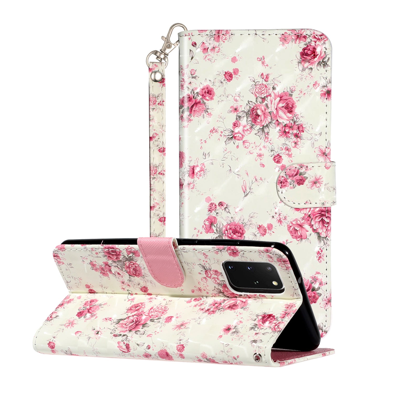 Light Spot Decor Patterned Embossed Leather Wallet Case Cover for Samsung Galaxy S20 Plus - Flower