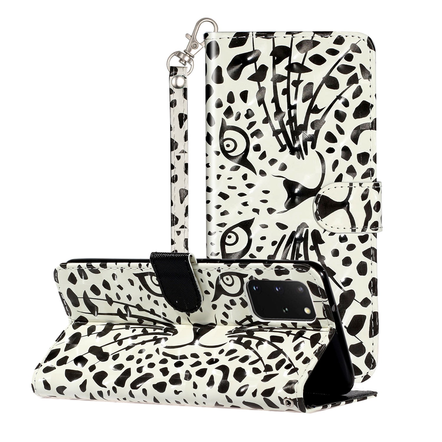 Light Spot Decor Patterned Embossed Leather Wallet Case Cover for Samsung Galaxy S20 Plus - Cartoon Leopard