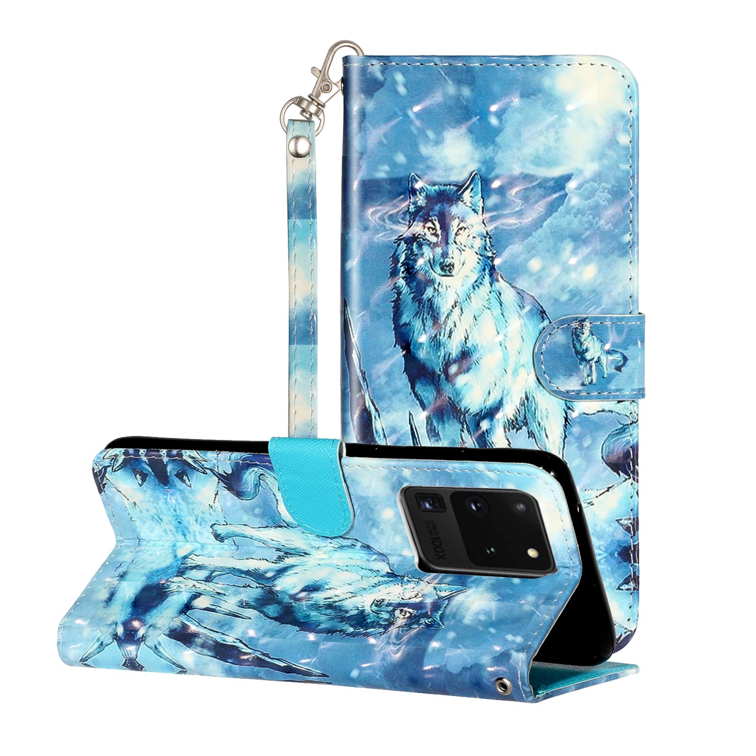 Light Spot Decor Pattern Embossed Leather Case Wallet for Samsung Galaxy S20 Ultra - Wolf