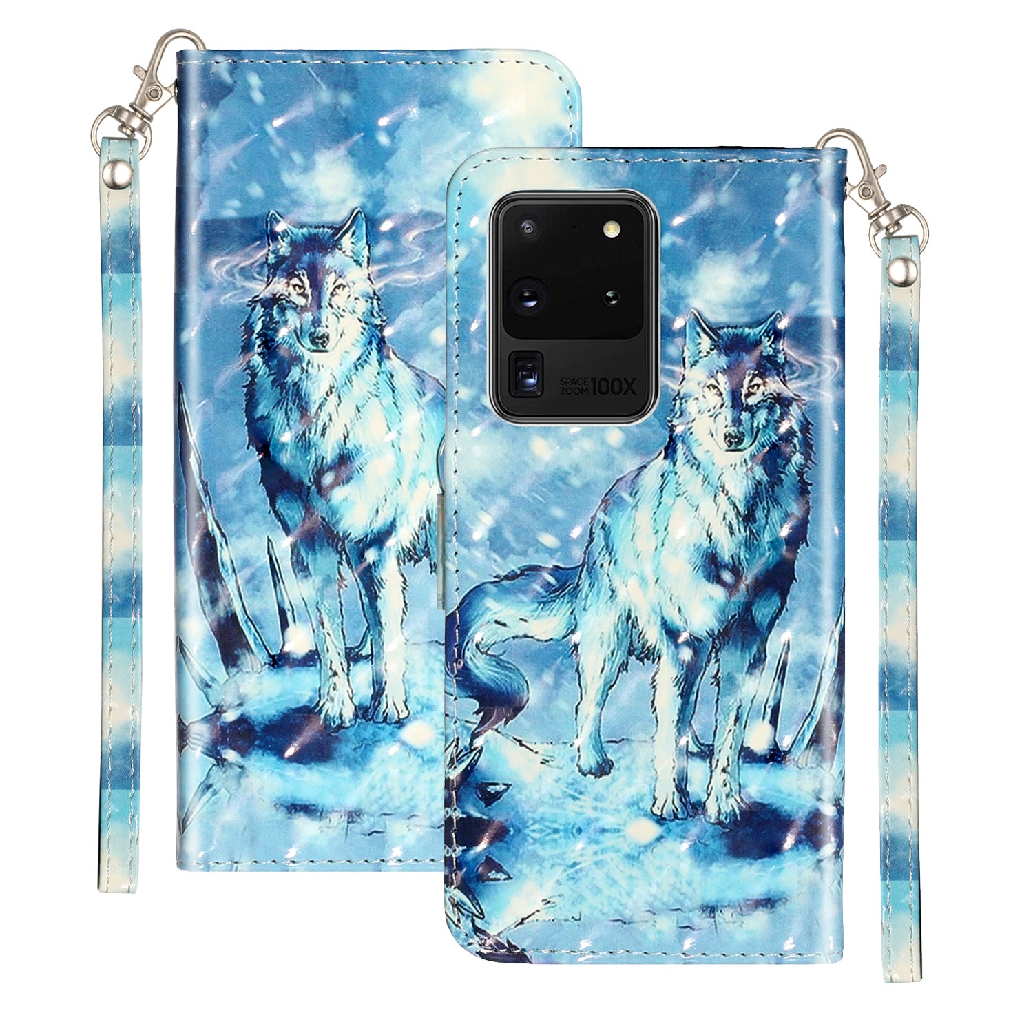 Light Spot Decor Pattern Embossed Leather Case Wallet for Samsung Galaxy S20 Ultra - Wolf