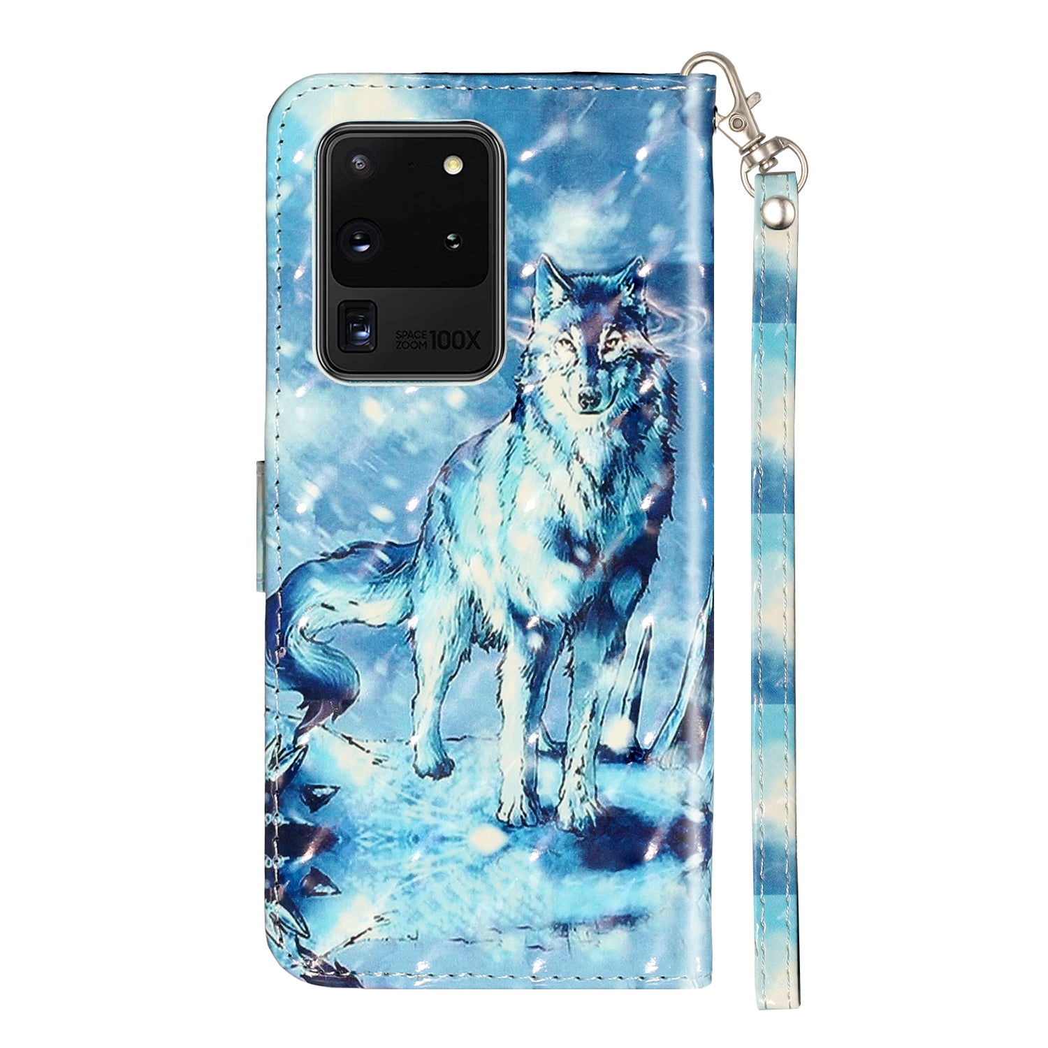 Light Spot Decor Pattern Embossed Leather Case Wallet for Samsung Galaxy S20 Ultra - Wolf