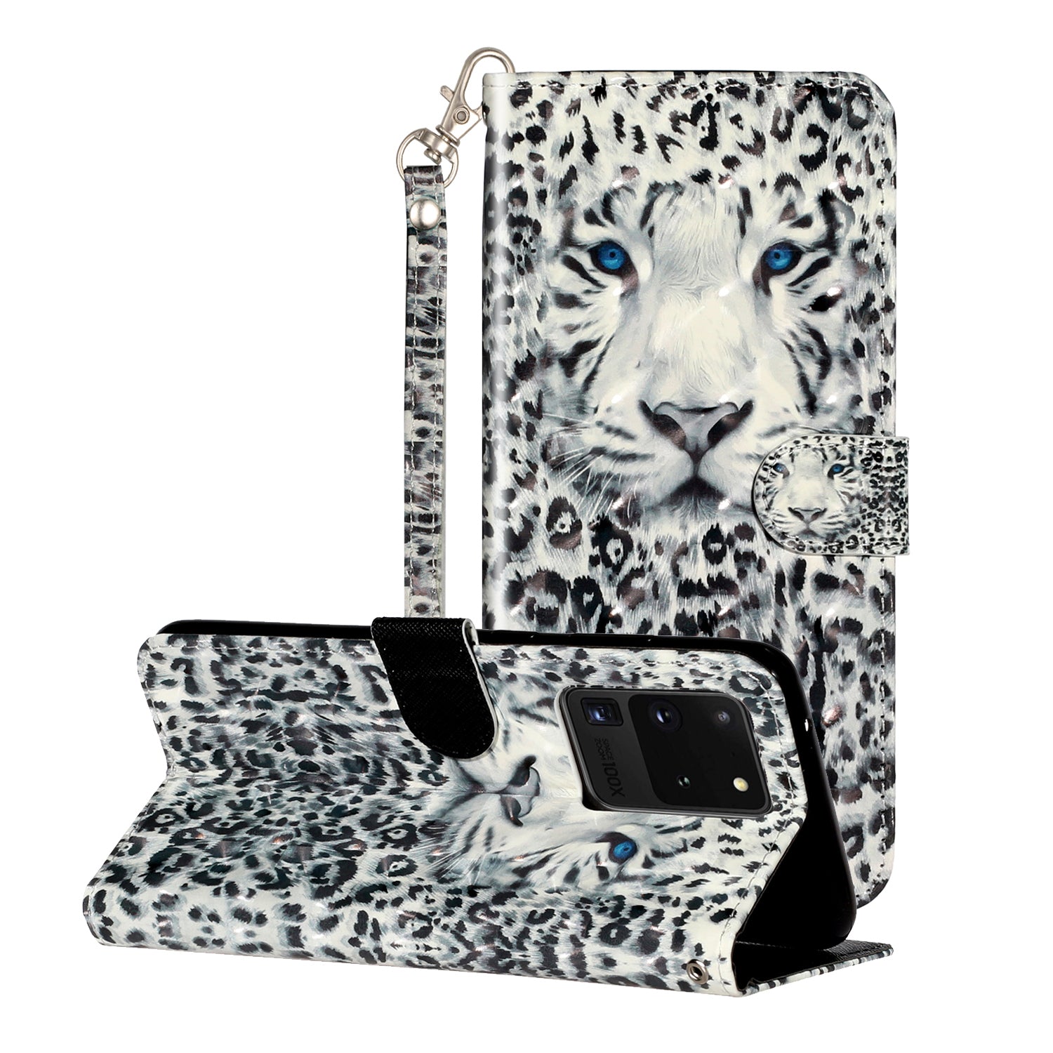 Light Spot Decor Pattern Embossed Leather Case Wallet for Samsung Galaxy S20 Ultra - Leopard Face