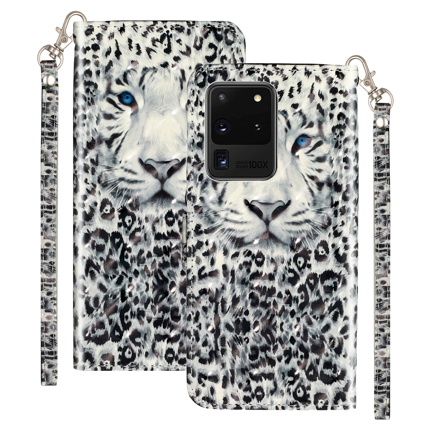 Light Spot Decor Pattern Embossed Leather Case Wallet for Samsung Galaxy S20 Ultra - Leopard Face