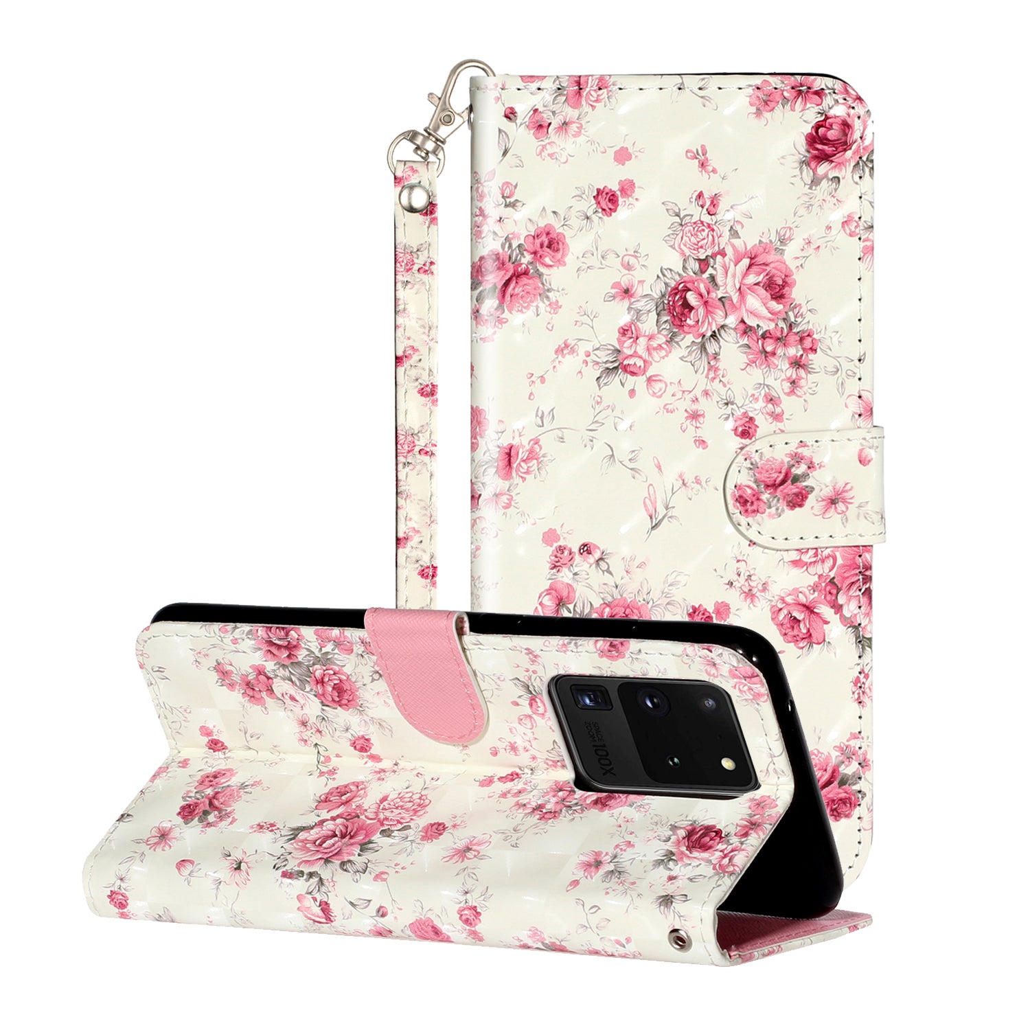 Light Spot Decor Pattern Embossed Leather Case Wallet for Samsung Galaxy S20 Ultra - Flower