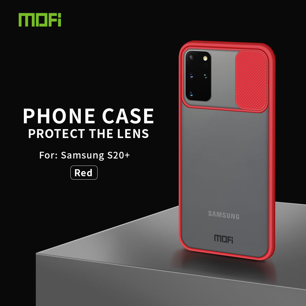 MOFI XINDUN Series Shockproof PC+TPU Cover with Lens Protective Slide Shield for Samsung Galaxy S20 Plus - Red