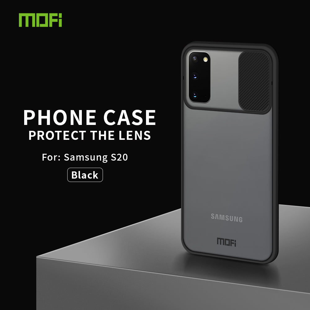 MOFI XINDUN Series Shockproof PC+TPU Cover Case with Lens Protective Slide Shield for Samsung Galaxy S20 4G/S20 5G - Black