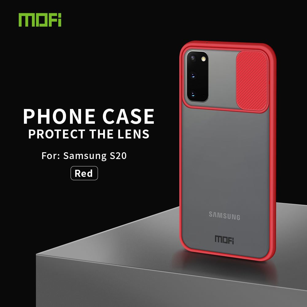 MOFI XINDUN Series Shockproof PC+TPU Cover Case with Lens Protective Slide Shield for Samsung Galaxy S20 4G/S20 5G - Red