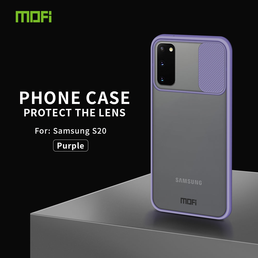 MOFI XINDUN Series Shockproof PC+TPU Cover Case with Lens Protective Slide Shield for Samsung Galaxy S20 4G/S20 5G - Purple