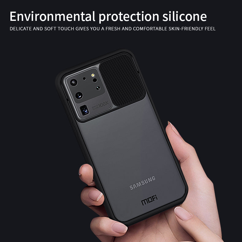 MOFI XINDUN Series Shockproof PC+TPU Phone Case with Lens Protective Slide Shield for Samsung Galaxy S20 Ultra - Black