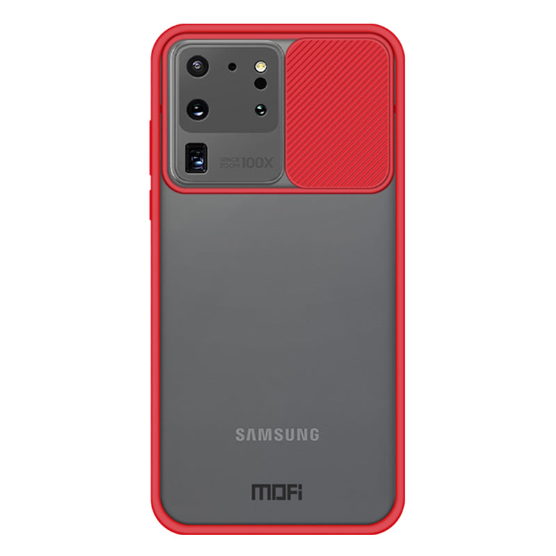 MOFI XINDUN Series Shockproof PC+TPU Phone Case with Lens Protective Slide Shield for Samsung Galaxy S20 Ultra - Red