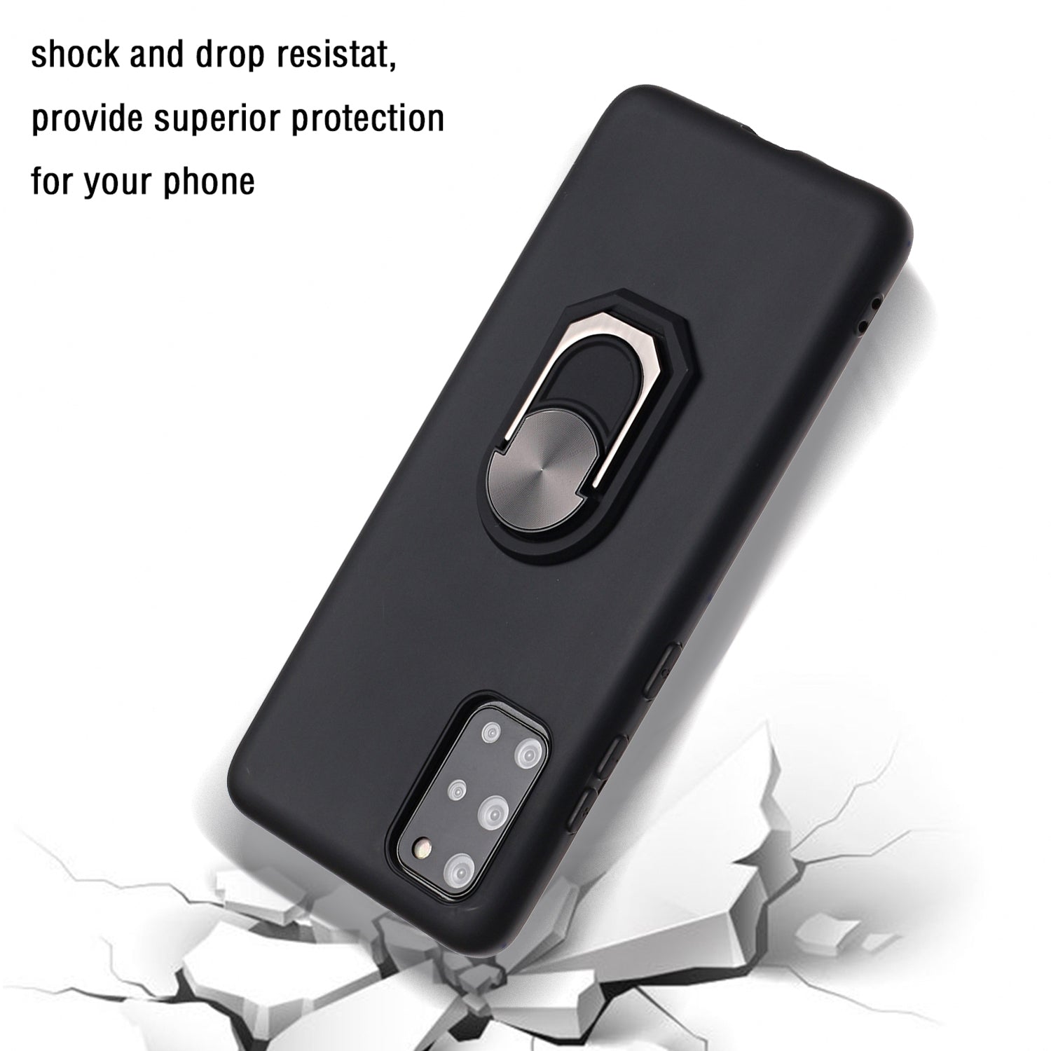 Finger Ring Kickstand Soft Silicone Phone Cover for Samsung Galaxy S20 Plus - Black