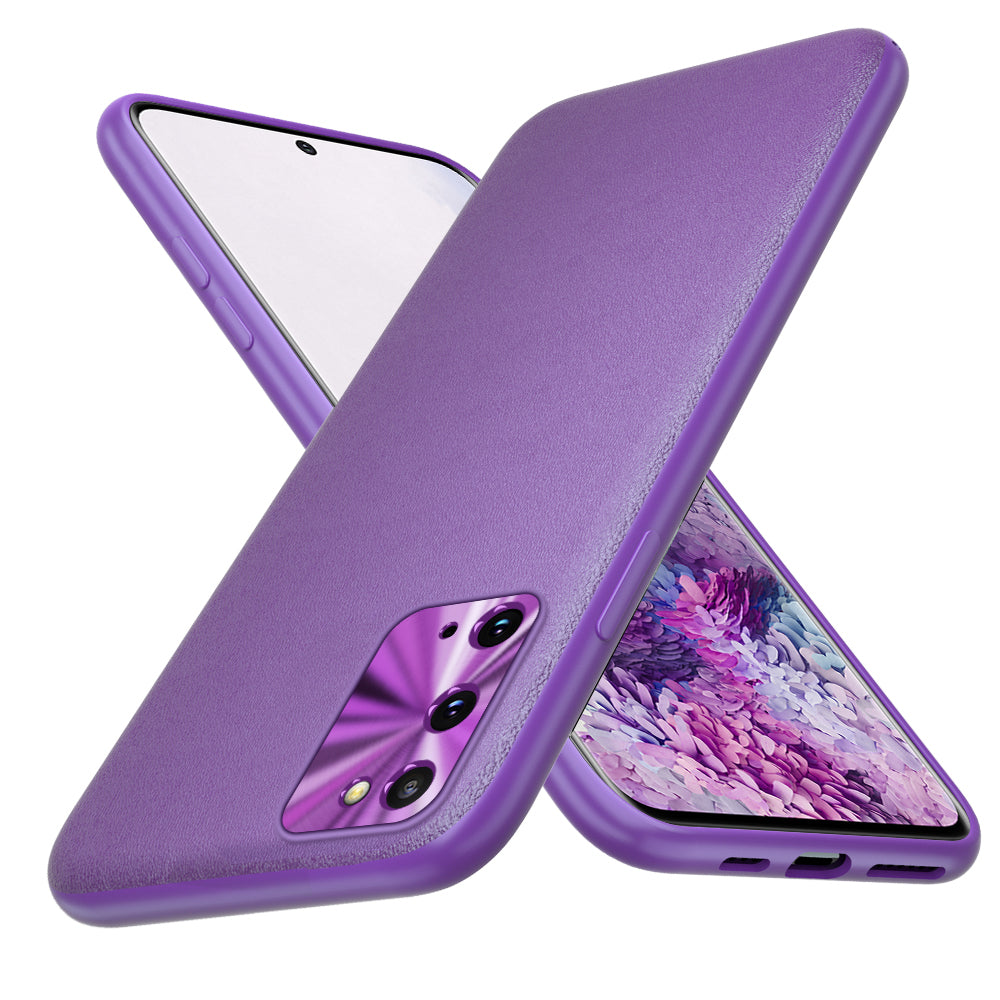 PU Leather TPU Phone Shell with Alloy Lens Ring for Samsung Galaxy S20 4G/S20 5G - Purple