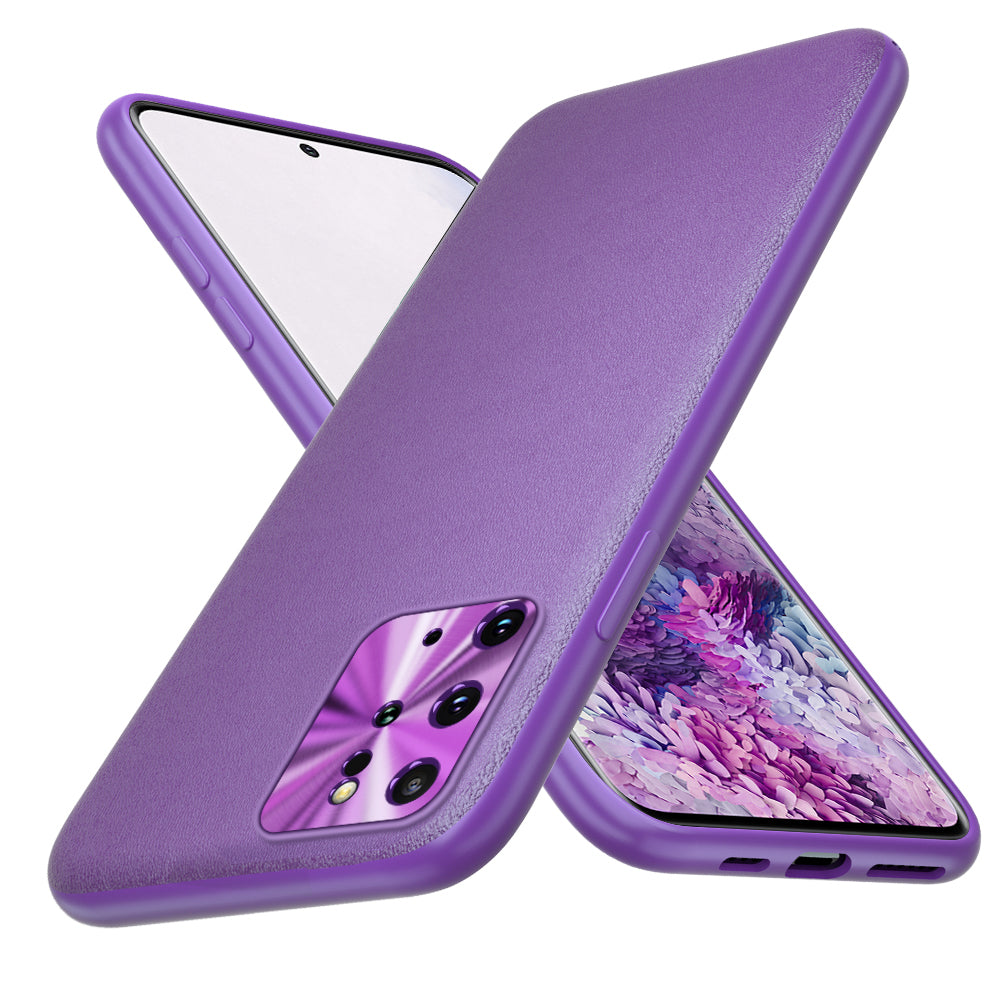 PU Leather TPU Phone Case with Alloy Lens Ring for Samsung Galaxy S20 Plus - Purple