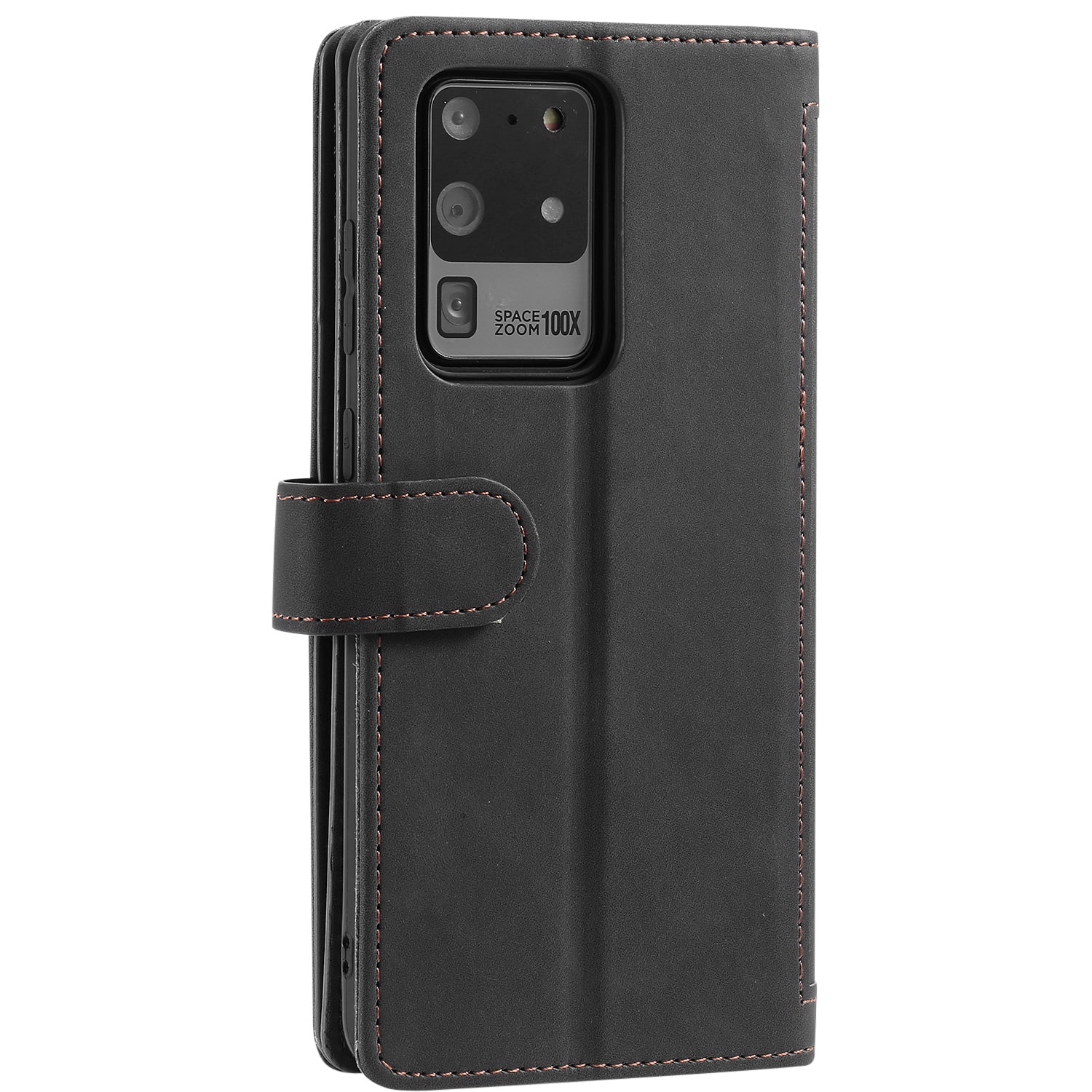 Zipper Pocket 9 Card Slots Leather Wallet Stand Case for Samsung Galaxy S20 Ultra - Black