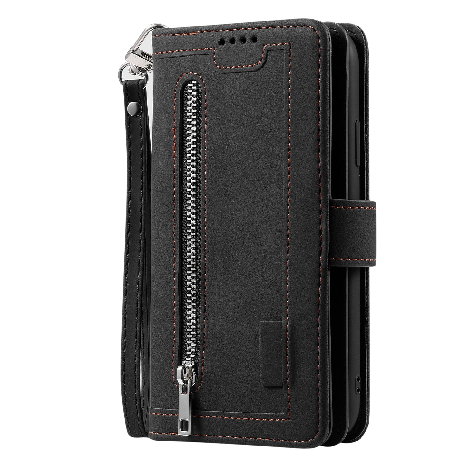 Zipper Pocket 9 Card Slots Leather Wallet Stand Case for Samsung Galaxy S20 Ultra - Black