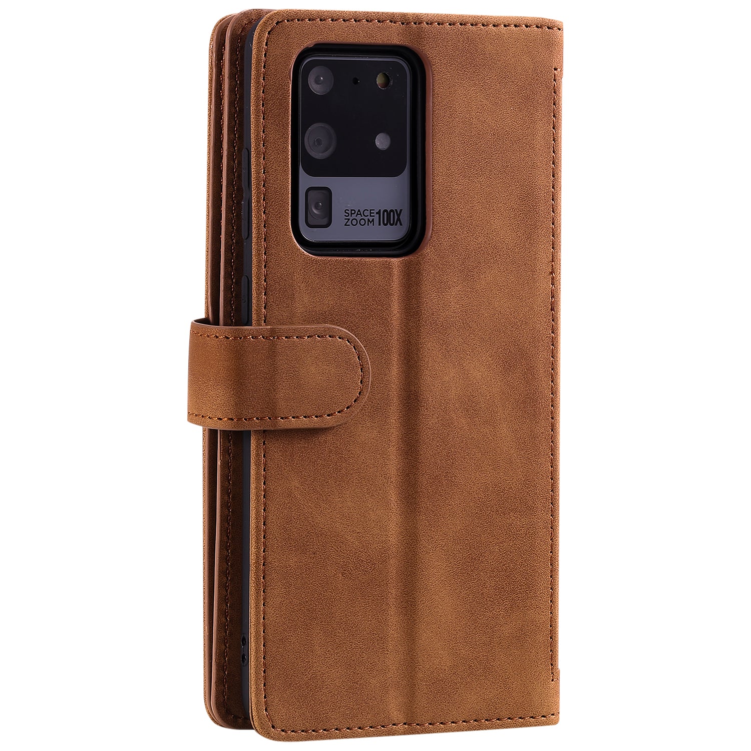 Zipper Pocket 9 Card Slots Leather Wallet Stand Case for Samsung Galaxy S20 Ultra - Brown