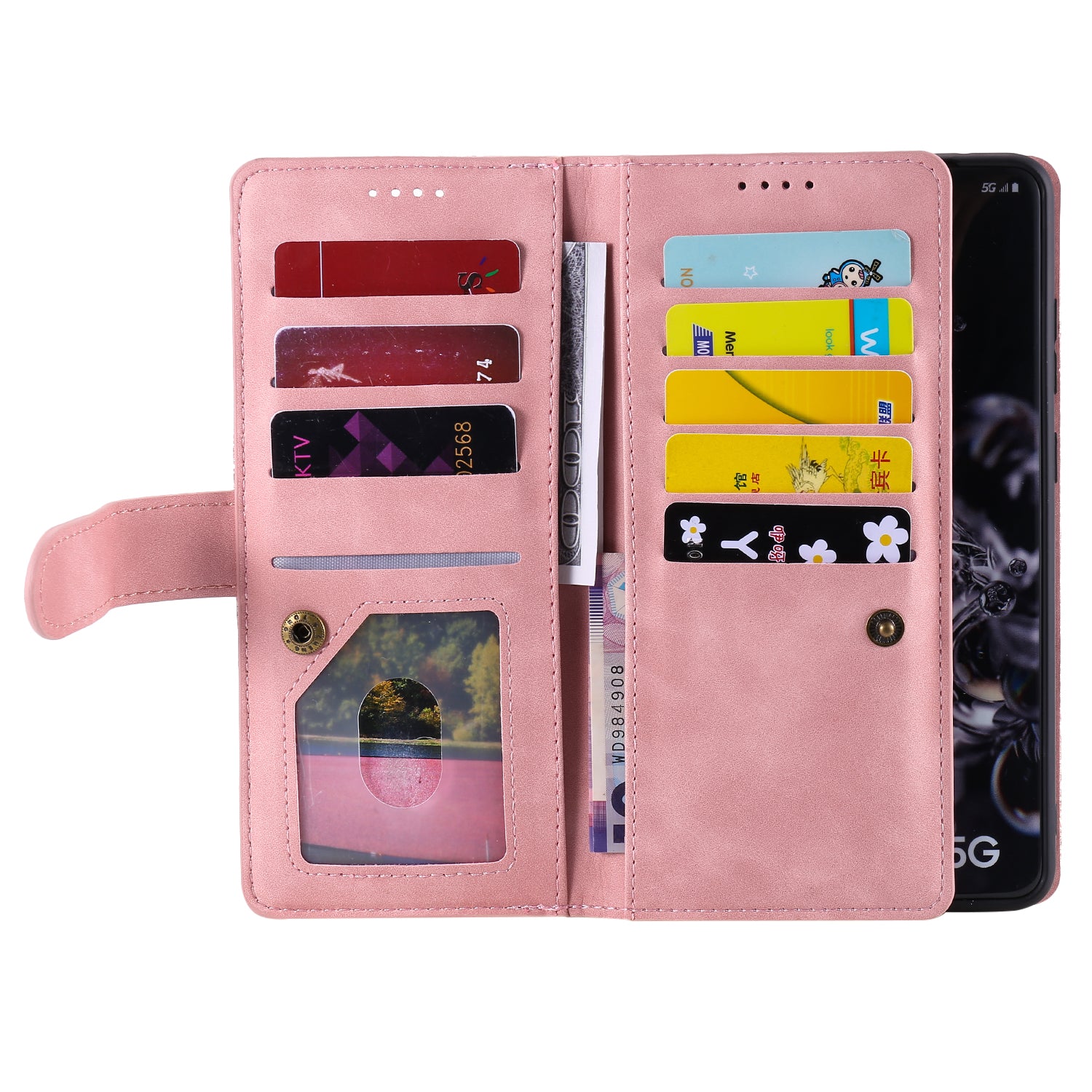 Zipper Pocket 9 Card Slots Leather Wallet Stand Case for Samsung Galaxy S20 Ultra - Pink